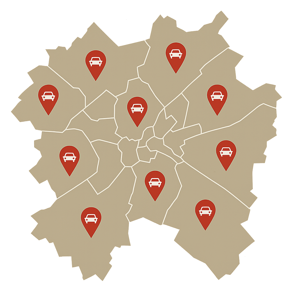 Stadtkarte von Aachen mit Markierungen für den Autoankauf für Pendler aus Stolberg und Eschweiler beim Auto Verkaufen