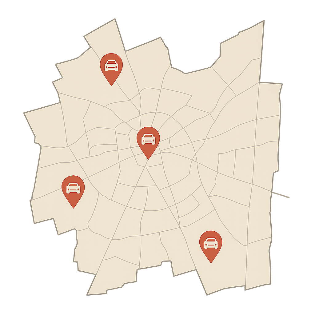 Stadtkarte von Ahlen mit Markierungen für den Auto Verkaufen Service in Dolberg Vorhelm Tönnishäuschen und weiteren Stadtteilen