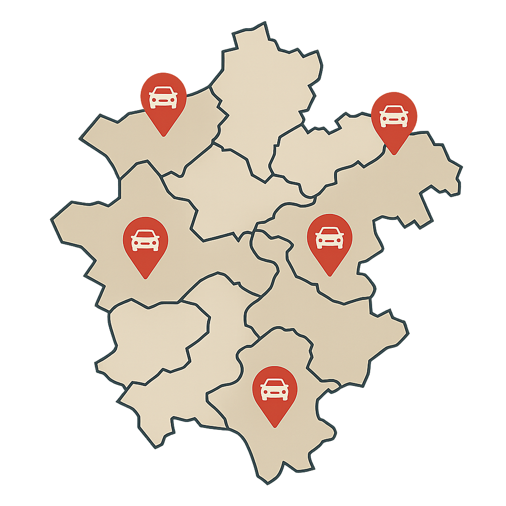 Regionale Stadtkarte von Albstadt mit Markierungen für Standorte zum Auto Verkaufen bei hohem Kilometerstand und Motorschaden