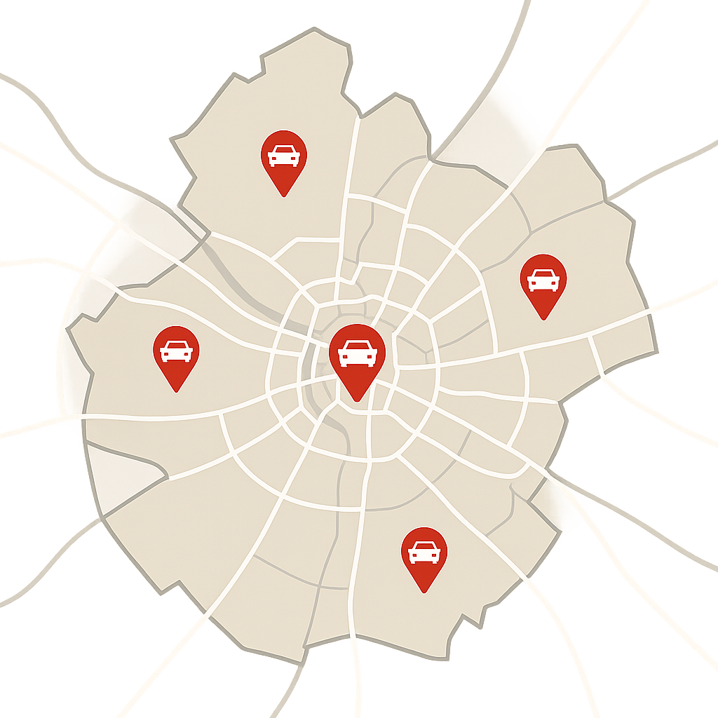 Stadtkarte von Amberg mit Markierungen für PKW online Verkaufen in allen Stadtteilen wie Raigering Luitpoldhöhe und Ammersricht