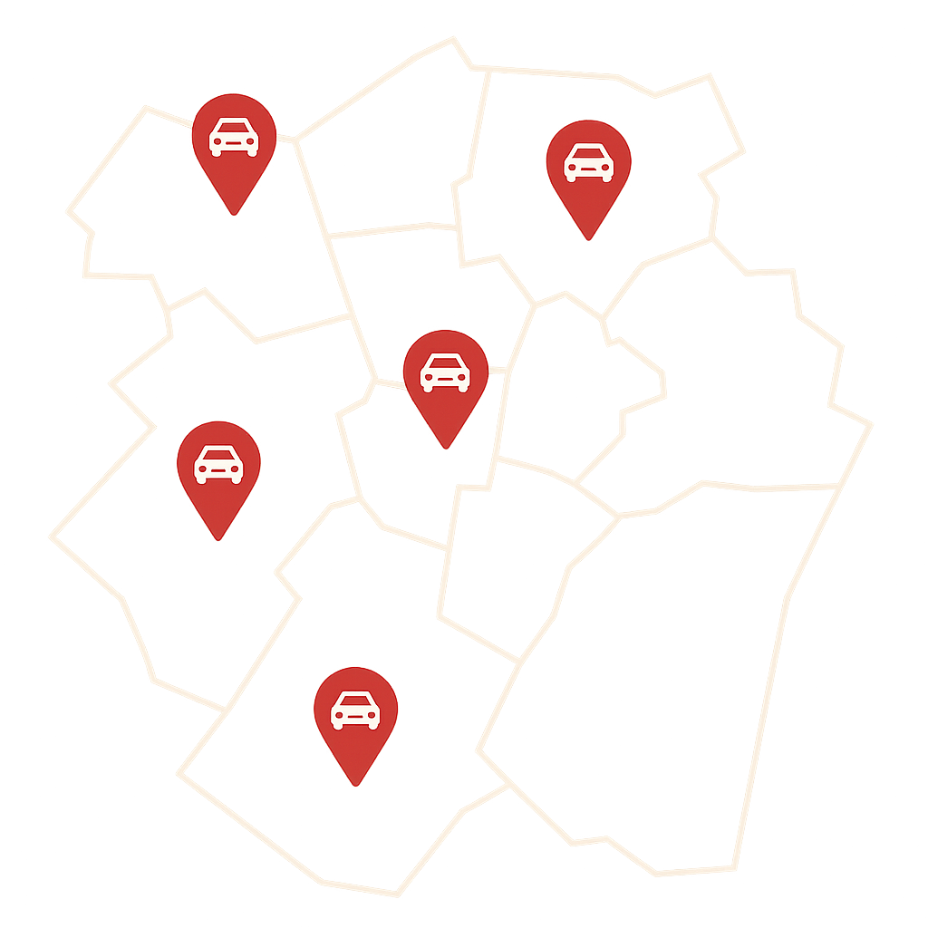 Regionale Stadtkarte für Auto Verkaufen in Bad Homburg vor der Höhe mit Markierungen für defekte Fahrzeuge und Unfallwagen