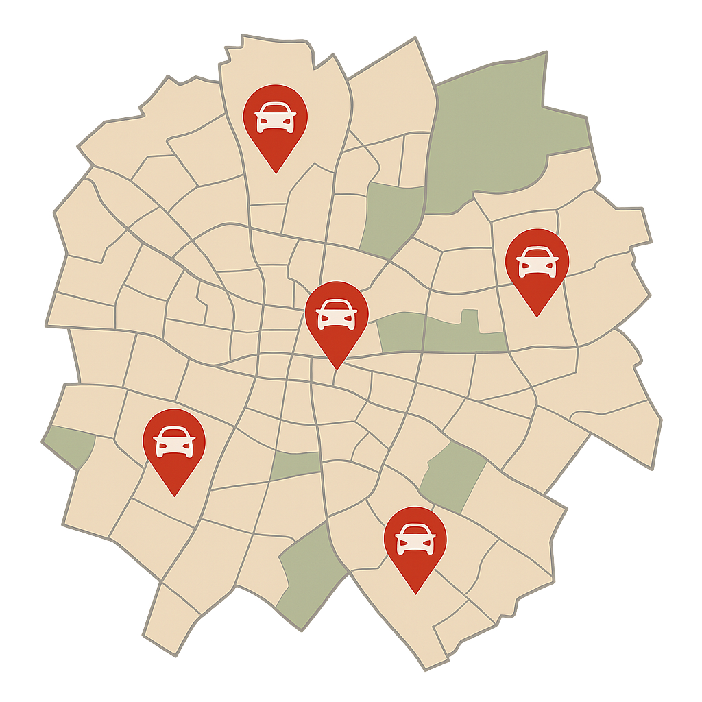 Stadtkarte von Bad Oeynhausen mit mehreren markierten Standorten zum Auto Verkaufen von Unfallwagen und Fahrzeugen mit Motorschaden