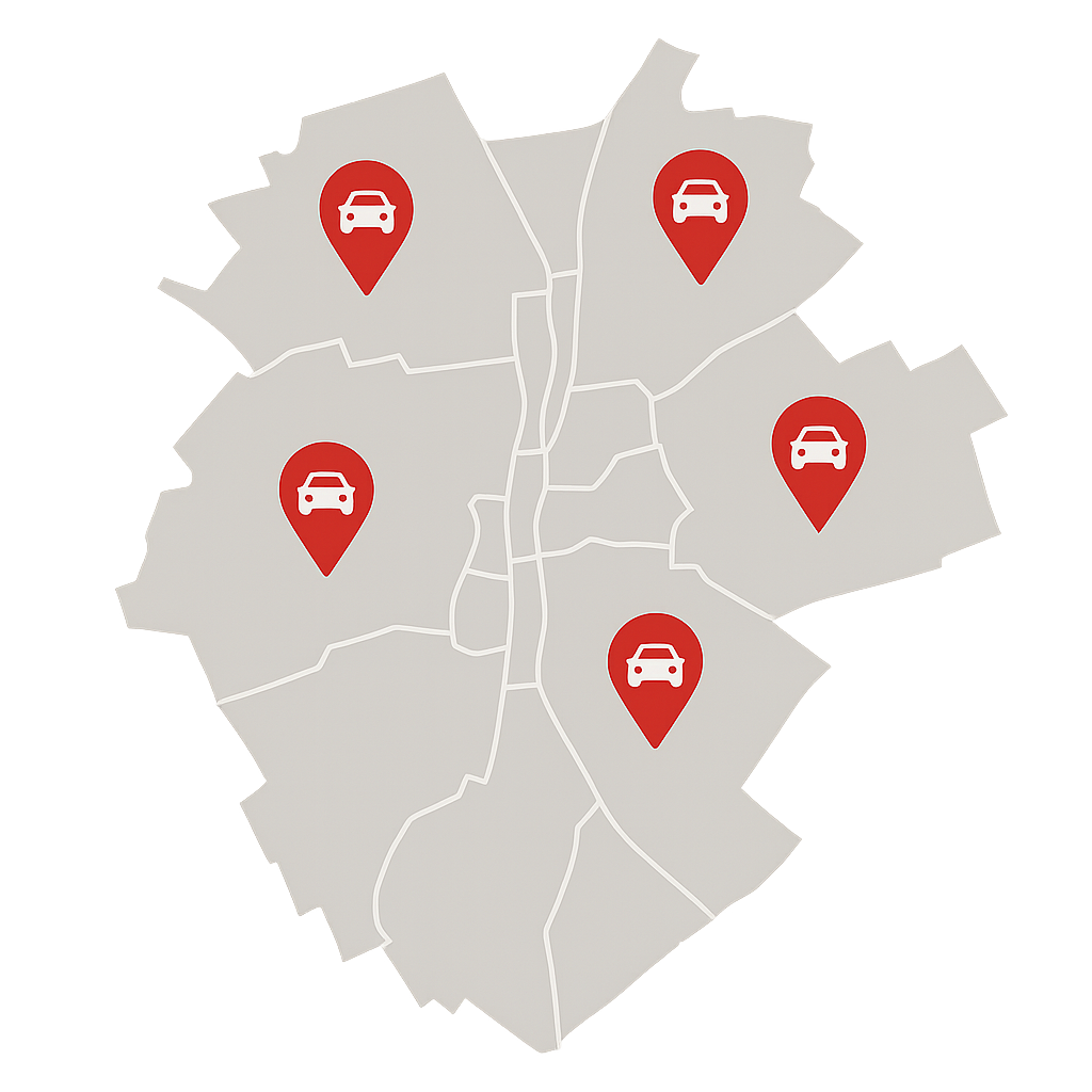 Stadtkarte von Bad Vilbel mit Markierungen für Standorte zum Auto Verkaufen über einen regionalen Dienstleister