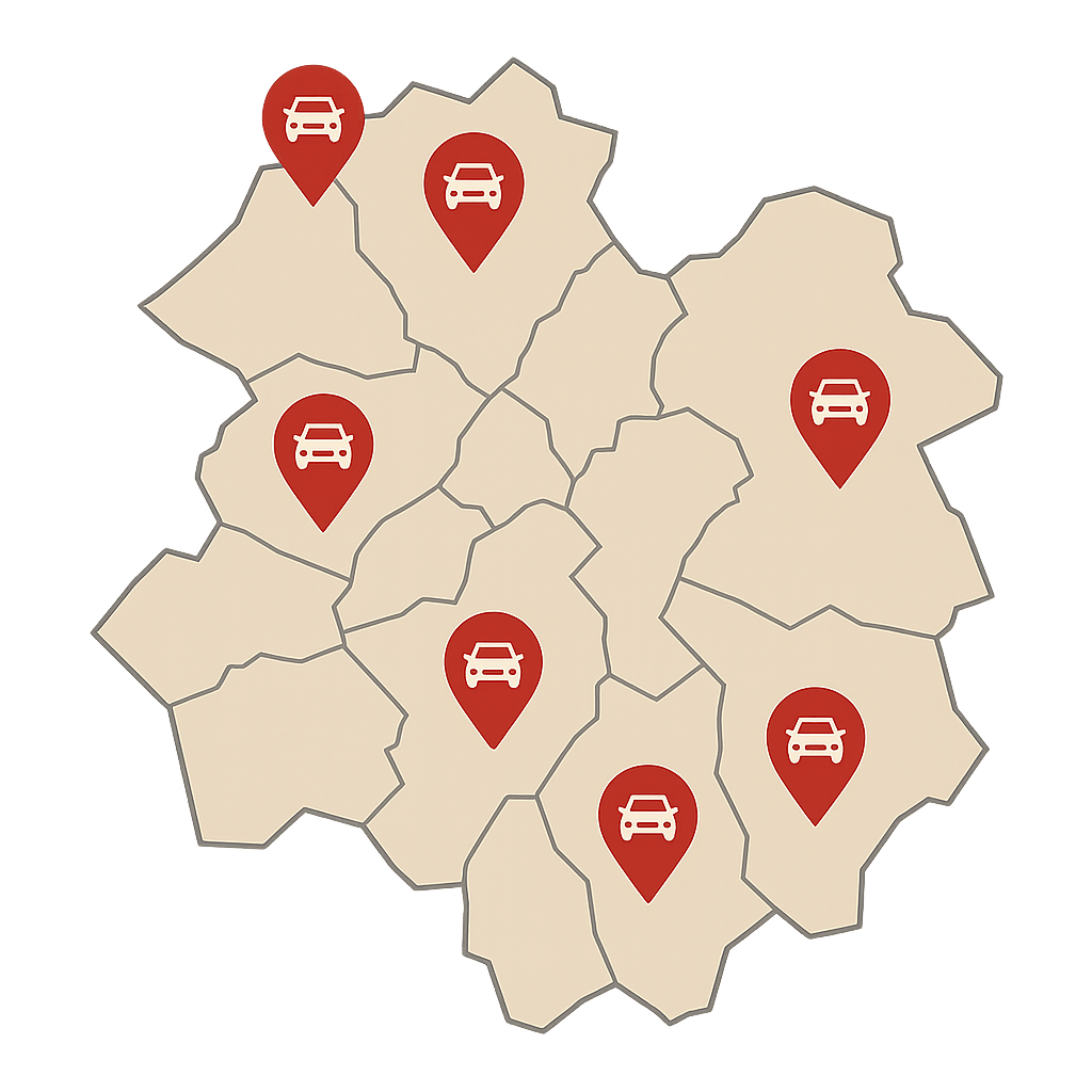 Detailierte Stadtkarte von Baden-Baden mit Markierungen für lokalen Auto Verkaufen und regionale Fahrzeugabwicklung