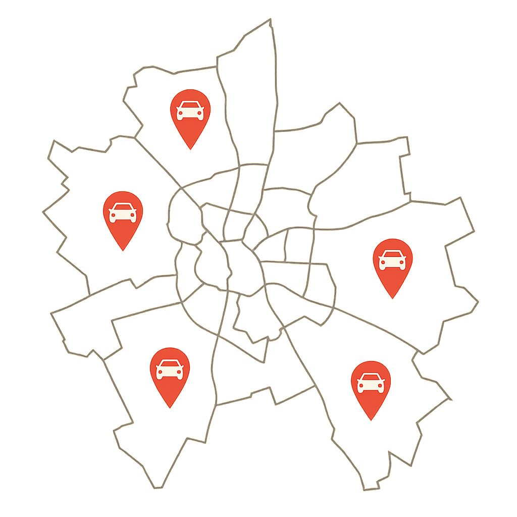Stadtkarte von Bautzen mit Markierungen für PKW-Verkauf entlang wichtiger Straßen wie Dresdener Straße und Muskauer Straße