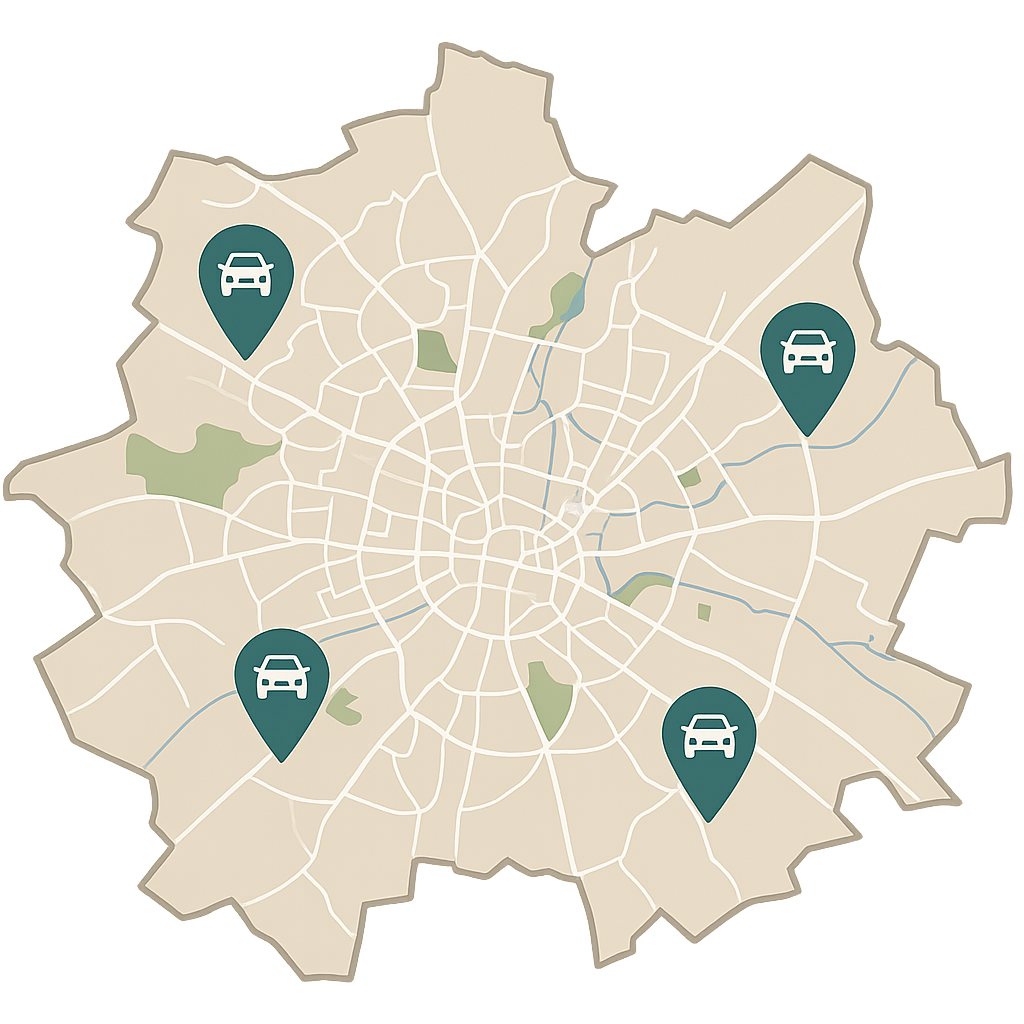 Regionale Karte für Auto Verkaufen in Bayreuth und Oberfranken mit Standorten im Umland von Kulmbach bis Pegnitz