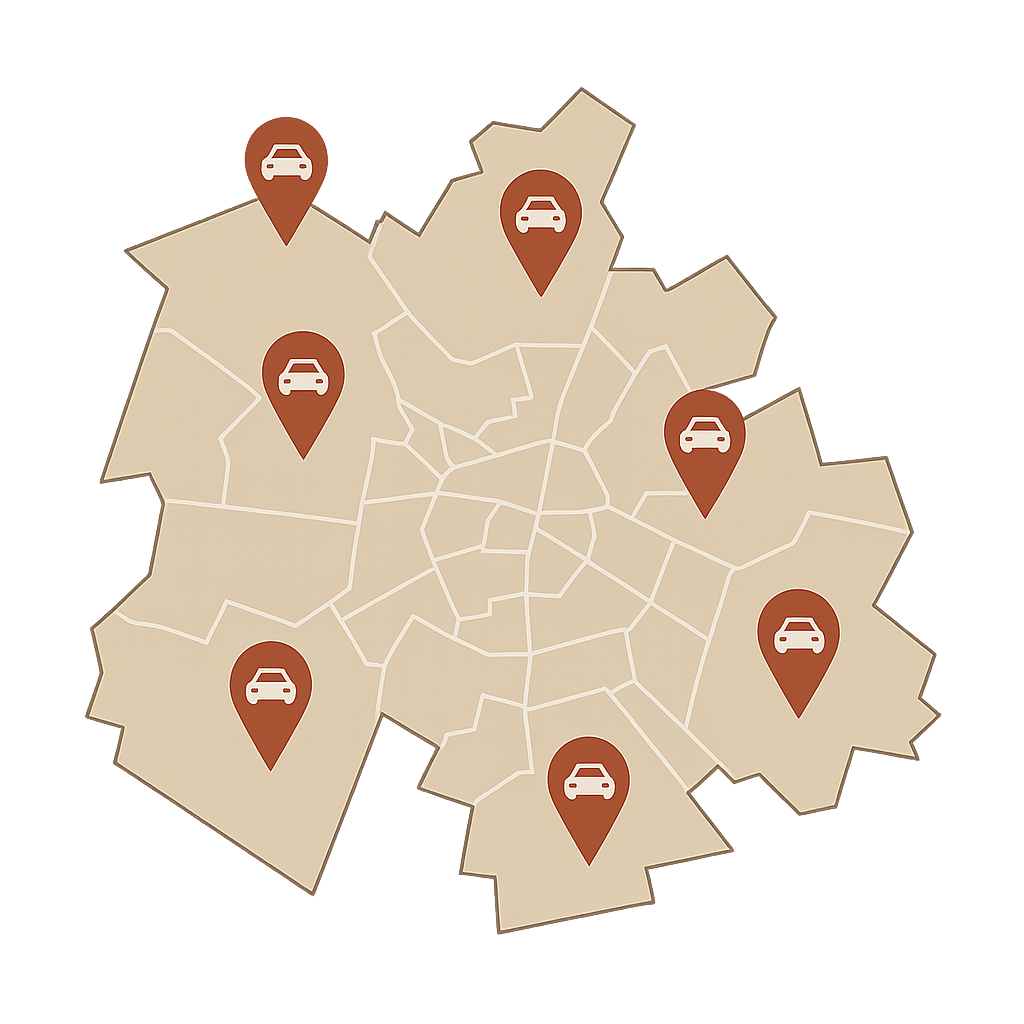 Stadtkarte von Bernau bei Berlin mit Markierungen zum Auto Verkaufen rund um Berliner Straße Bahnhofstraße Breitscheidstraße und Zepernicker Chaussee