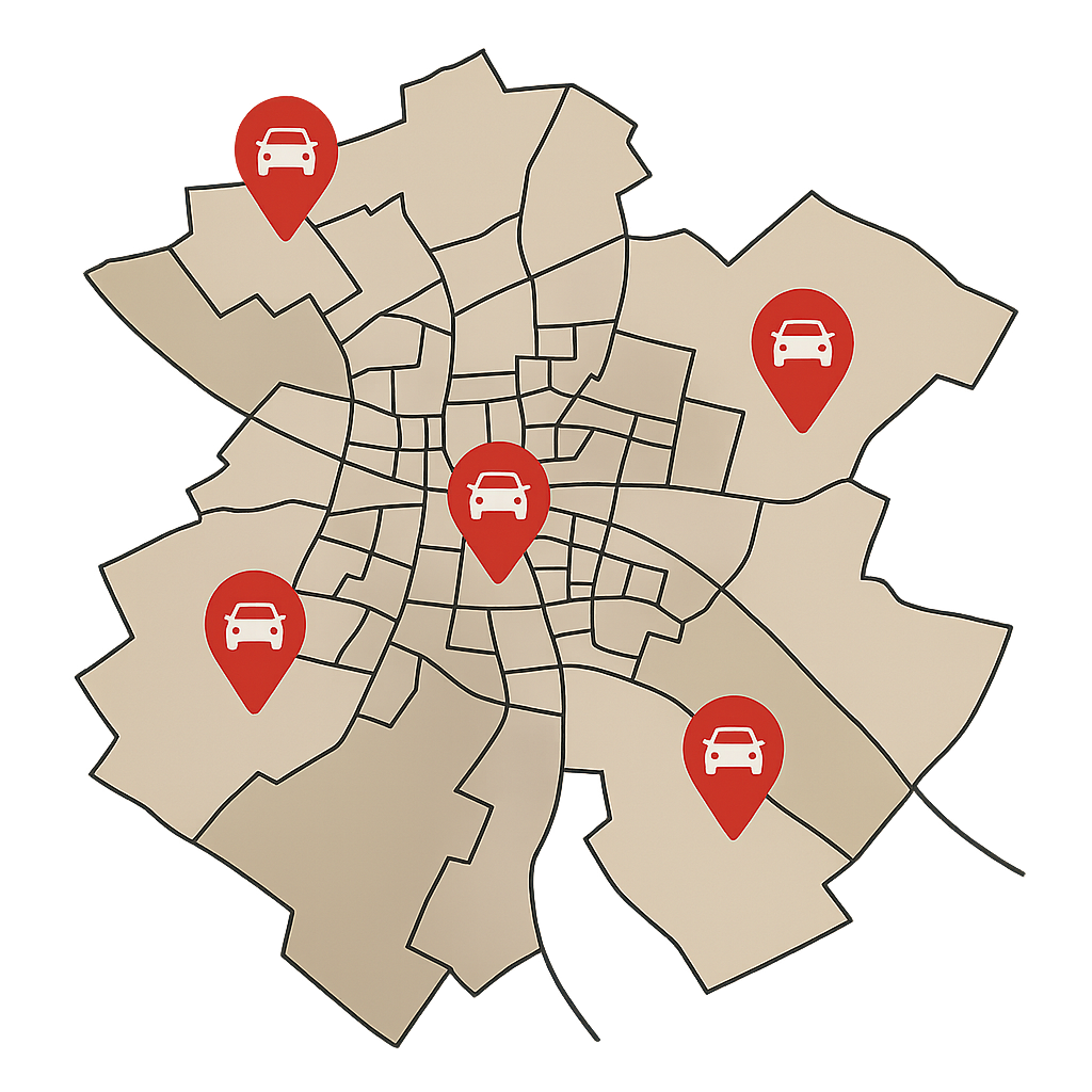 Stadtkarte von Böblingen mit Markierungen für Autoankauf in allen Wohnlagen zur bequemen Fahrzeugabwicklung