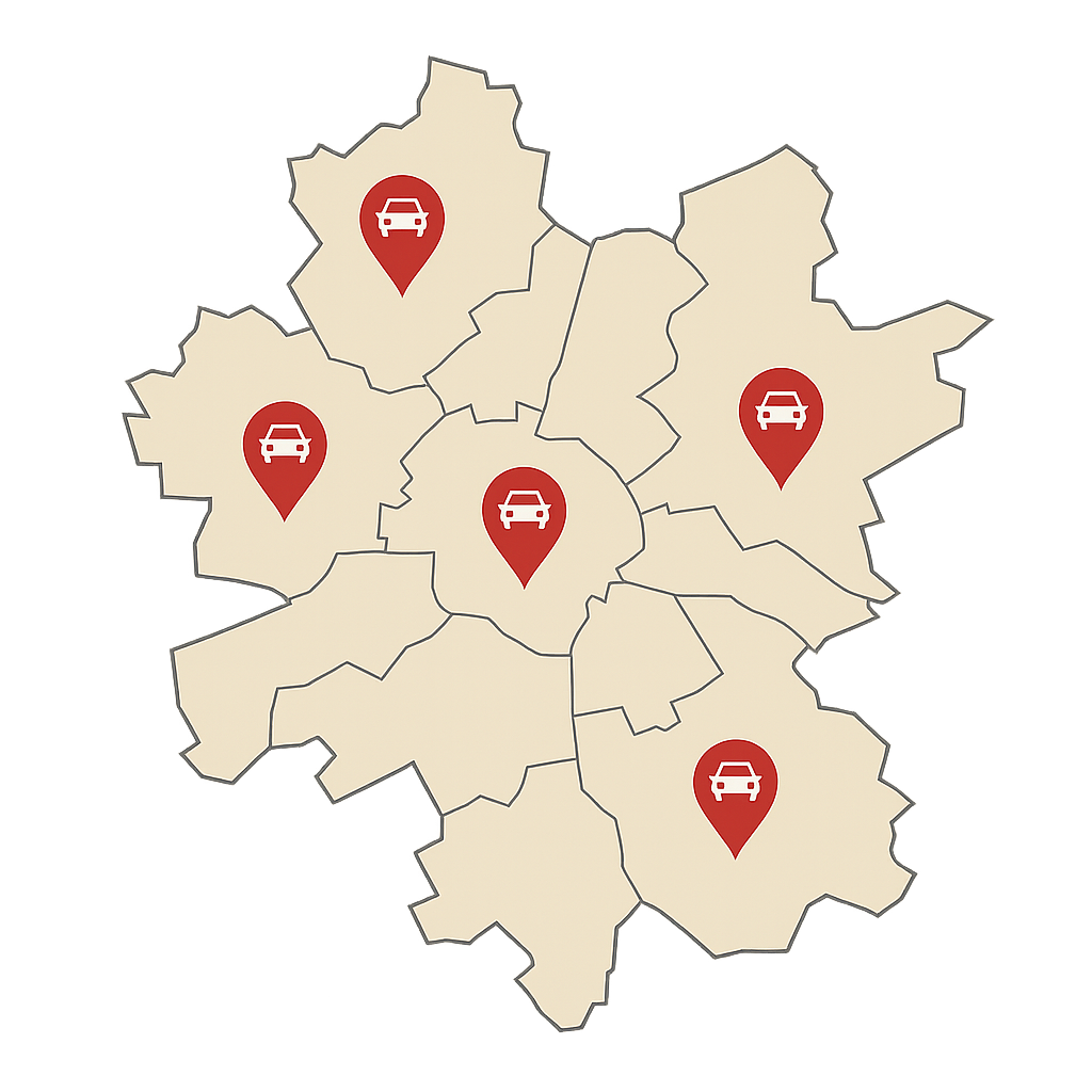 Stadtkarte von Borken mit Markierungen für Autofahrer die ihren PKW in Stadtteilen wie Gemen Weseke Hoxfeld Marbeck Burlo und dem Umland online verkaufen möchten