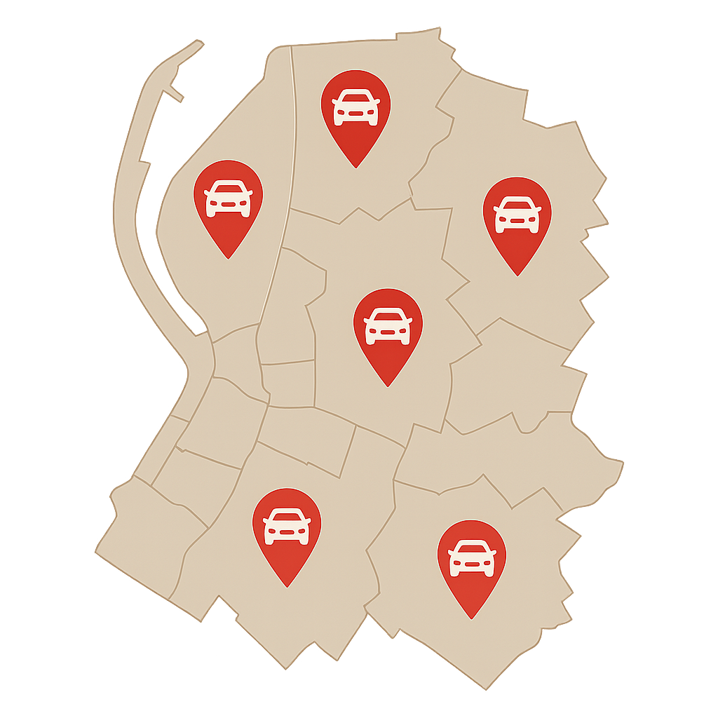 Stadtkarte von Bremerhaven mit Markierungen für Auto Verkaufen in Stadtteilen wie Lehe und Geestemünde