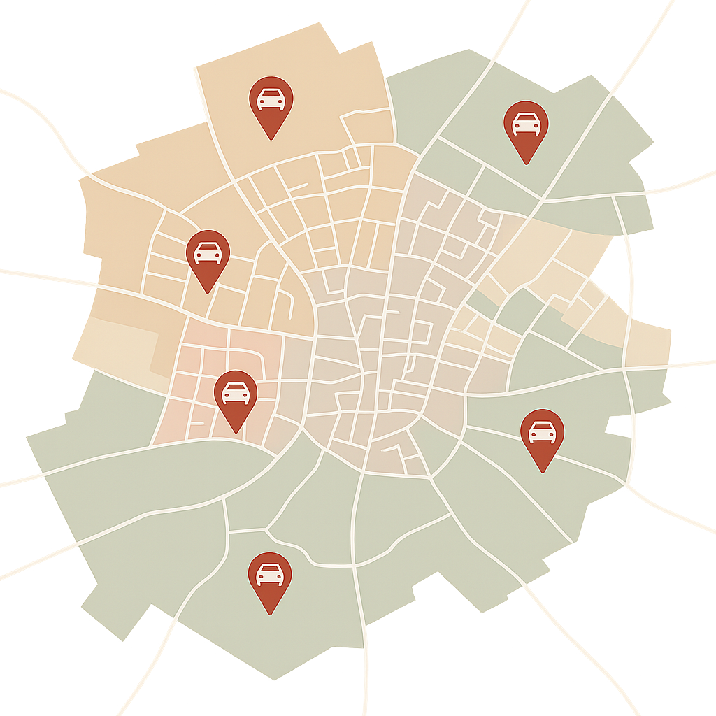 Stadtkarte von Buchholz in der Nordheide mit Markierungen für alle Stadtteile zum Auto Verkaufen inklusive Steinbeck Trelde und Holm Seppensen