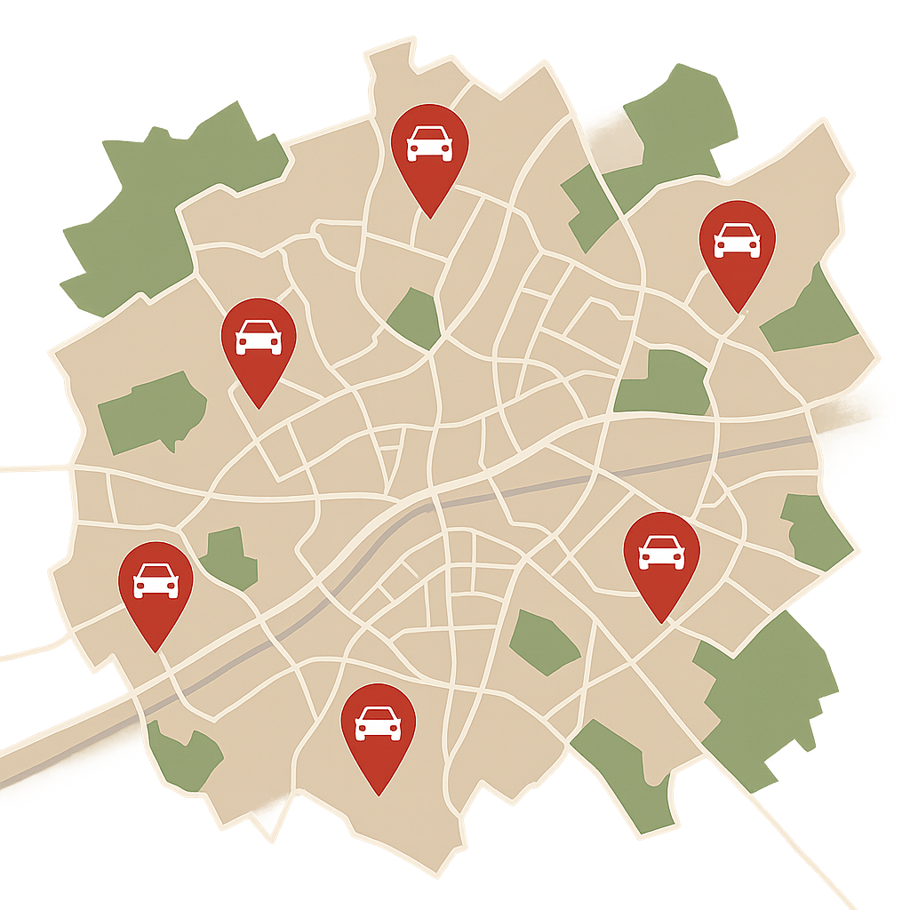 Stadtkarte von Castrop-Rauxel mit Markierungen zum Auto Verkaufen und regionaler Marktübersicht für Verkäufer aus der Umgebung