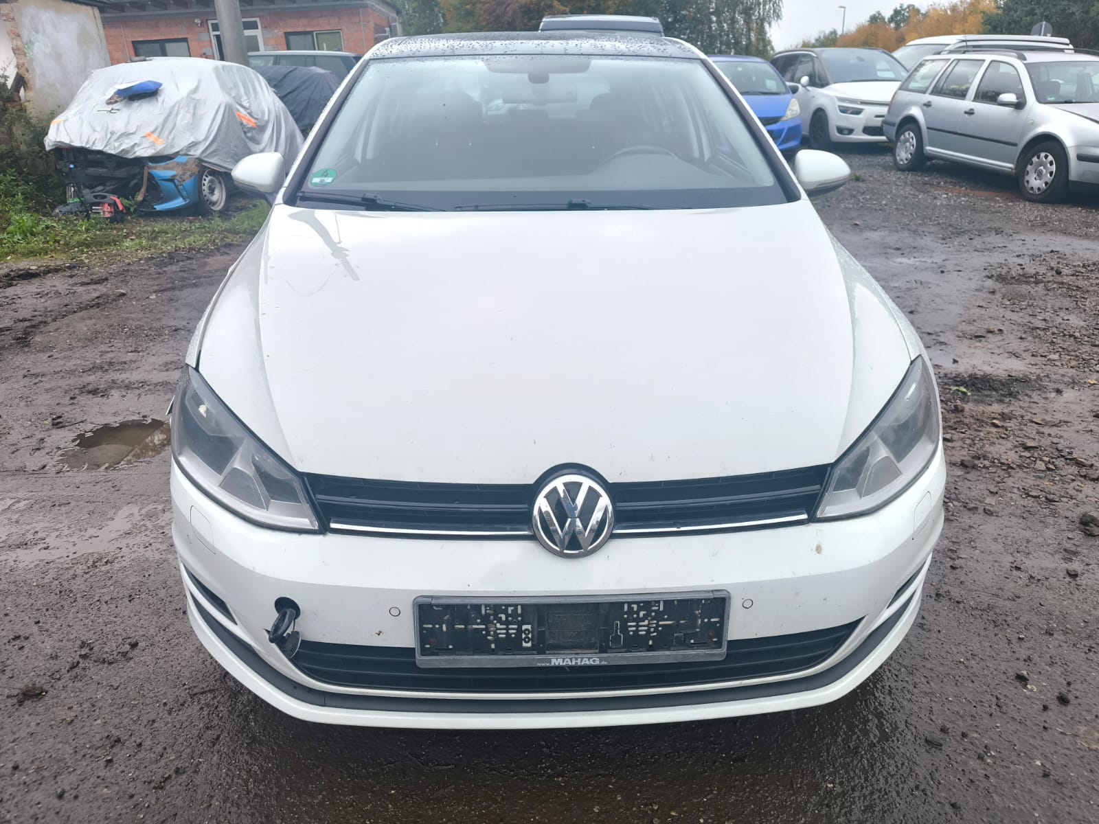 VW Golf mit Motorschaden auf Hof nach Verkauf in Cottbus fotografiert