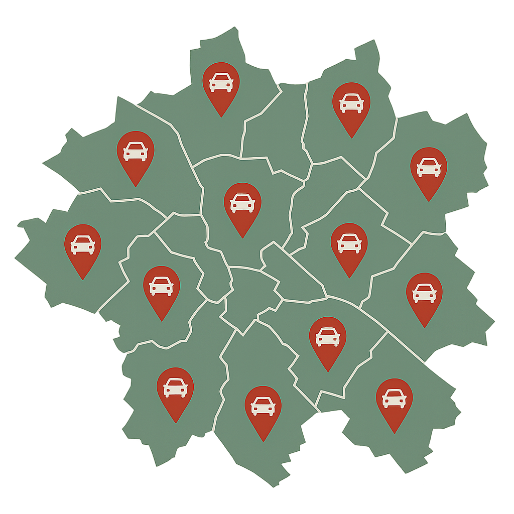 Regionale Stadtkarte von Detmold mit Markierungen für Auto Verkaufen in Detmold Lemgo Lage und umliegenden Orten