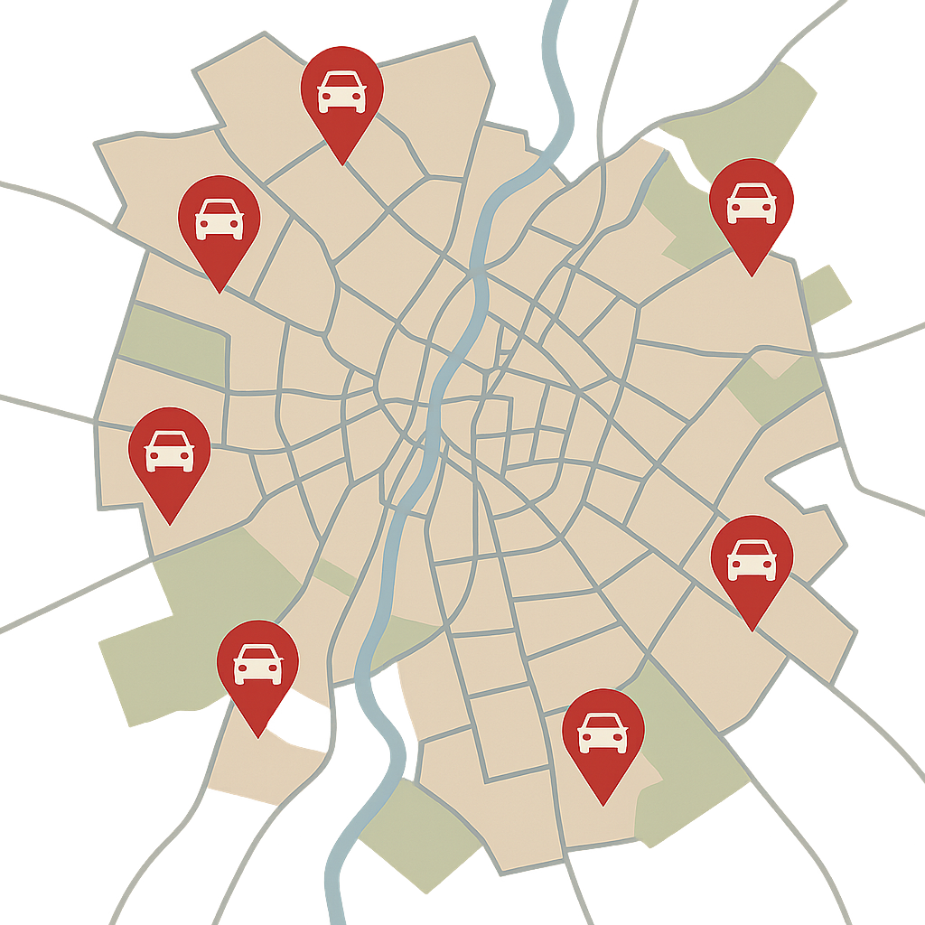 Stadtkarte von Döbeln mit Markierungen zum Auto Verkaufen in Innenstadt Großbauchlitz und Technitz