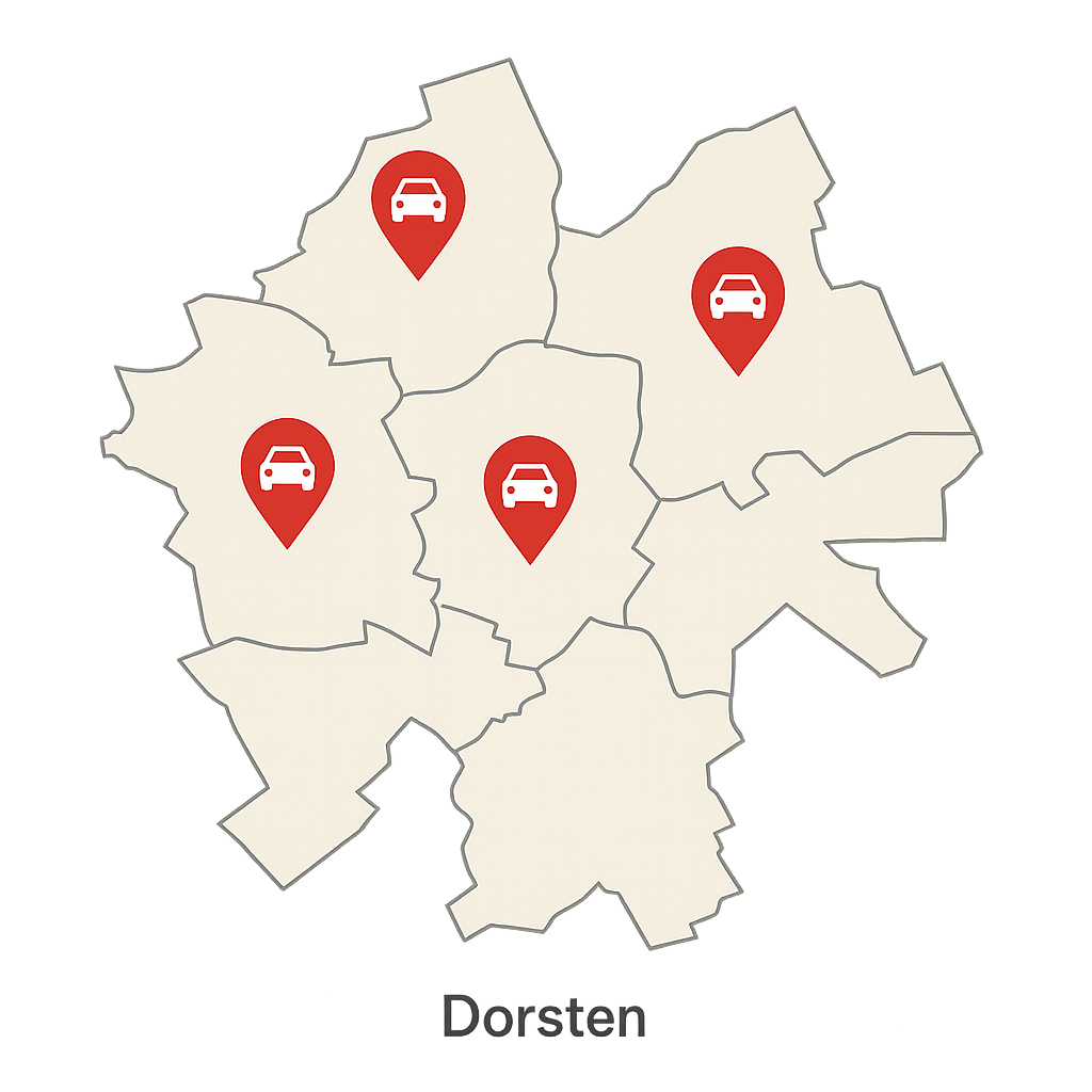 Stadtkarte von Dorsten mit Markierungen für regionale Anbieter zum Auto Verkaufen