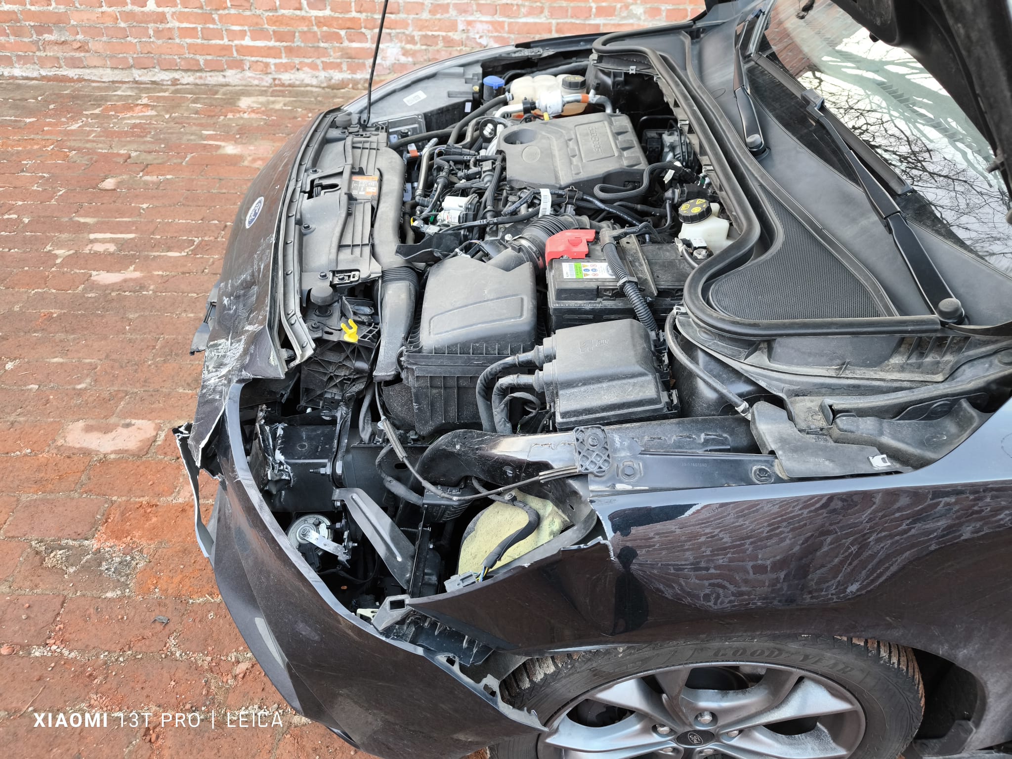 Ford mit Frontschaden im geöffneten Motorraum nach Unfall in Dresden verkaufen