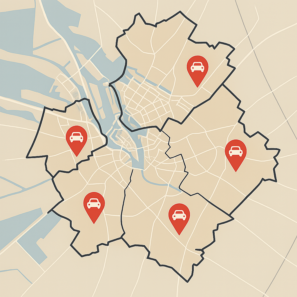 Auto in Emden verkaufen in allen Stadtteilen von Larrelt bis Barenburg auf Stadtplan mit Markierungen