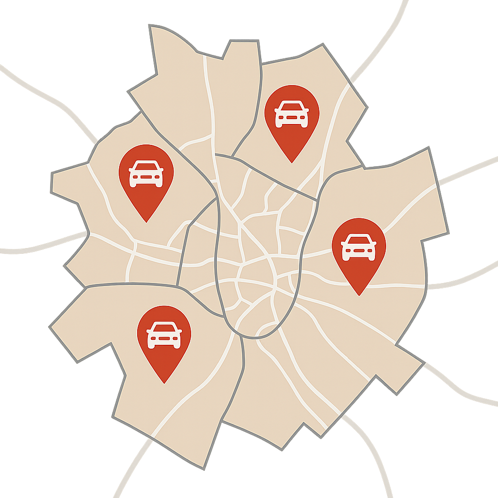 Stadtkarte Erding mit Markierungen zum Auto Verkaufen rund um Freisinger Straße und Landshuter Straße