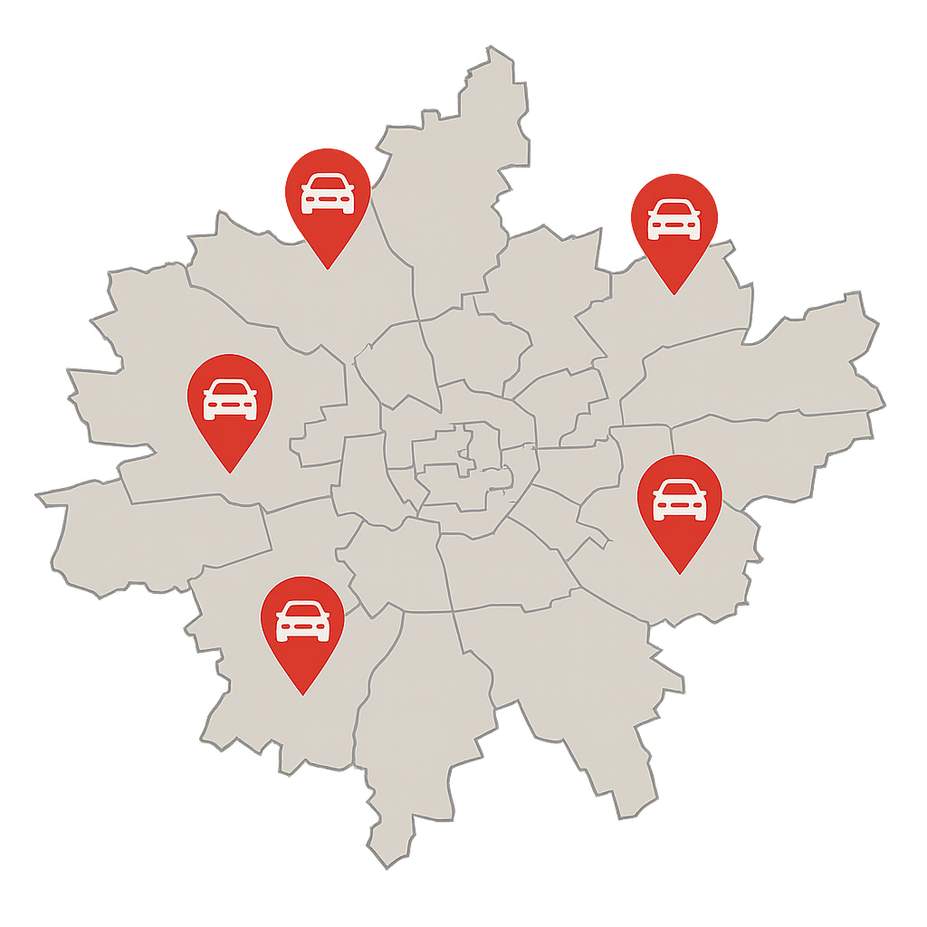 Regionale Stadtkarte von Erfurt mit Markern zum Auto Verkaufen in Erfurt Weimar Gotha und Sömmerda