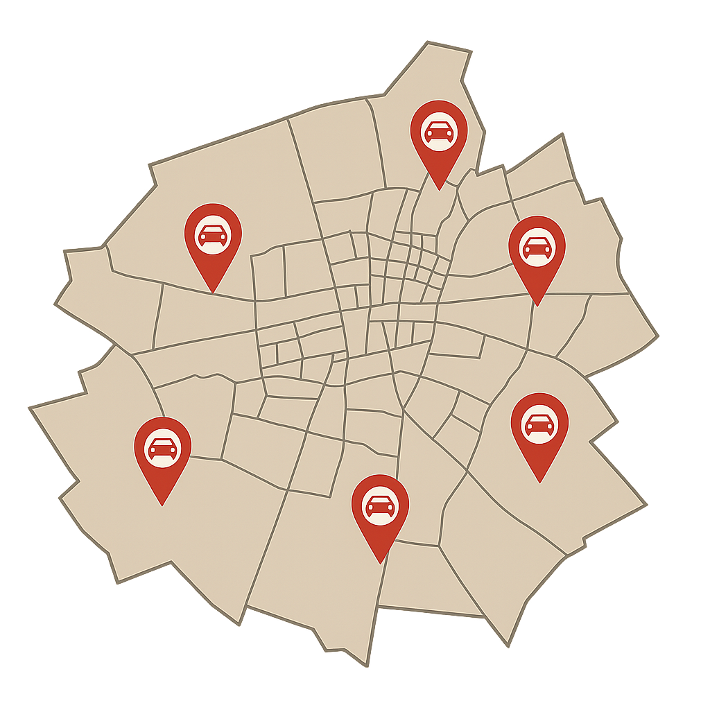 Stadtkarte von Falkensee mit Markierungen für Auto Verkaufen von der Bahnhofstraße bis zur Finkenkruger Straße