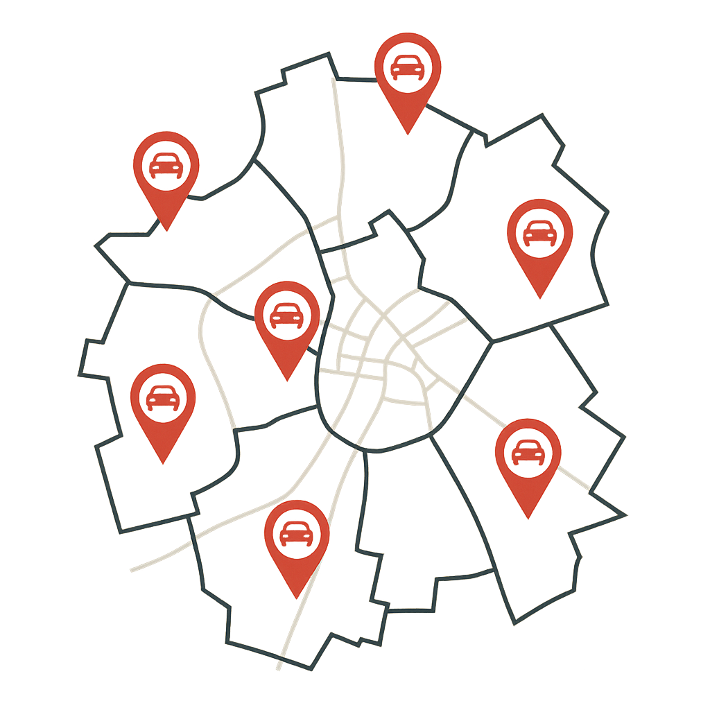 Stadtkarte von Forchheim mit Markierungen für alle Wohnlagen zum Auto Verkaufen in Forchheim und Umgebung