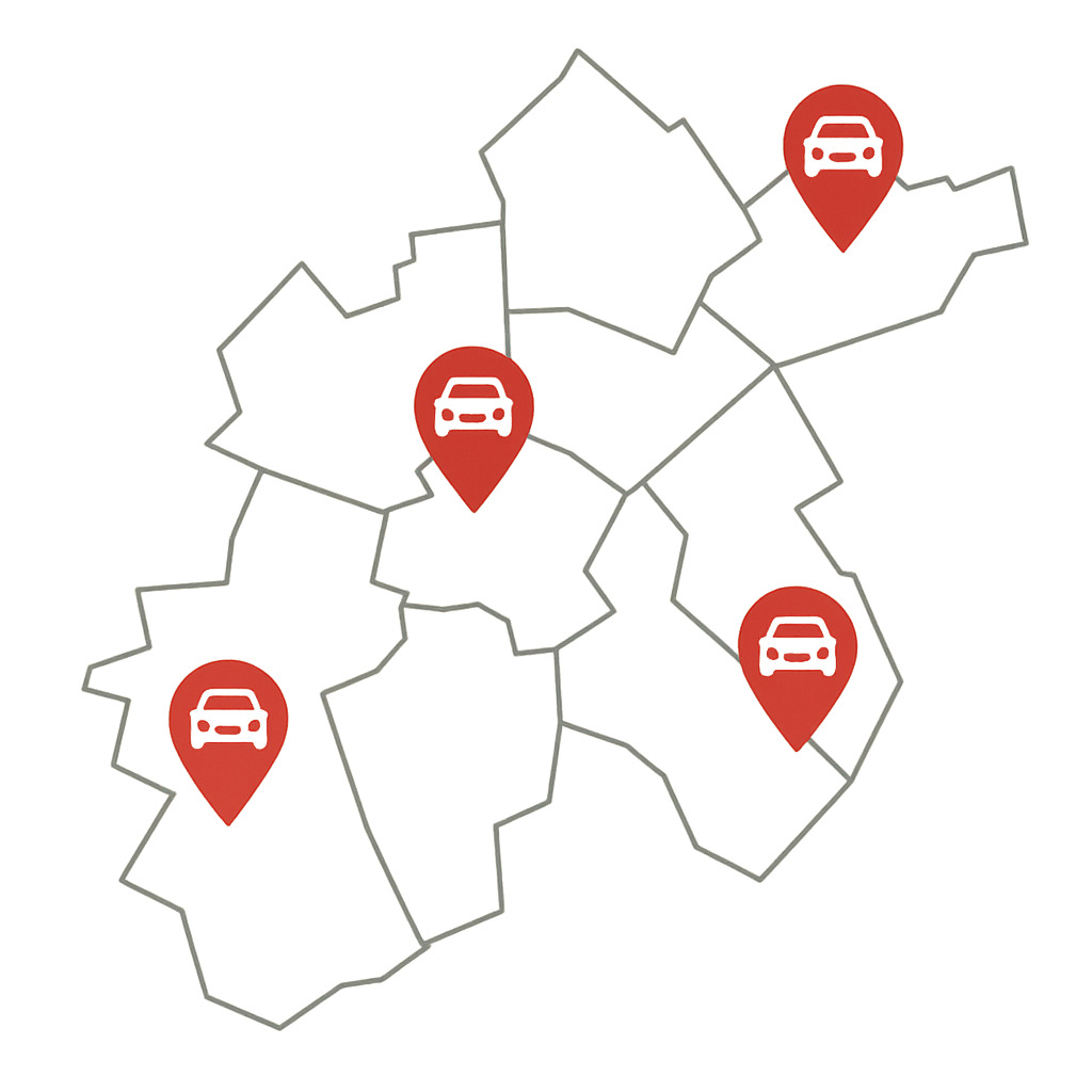 Regionale Autoverkauf Karte für stark genutzte Fahrzeuge entlang der Wormser Straße und Ludwigshafener Straße in Frankenthal