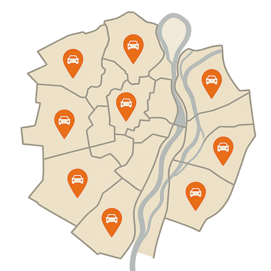 Stadtkarte von Freising mit Markierungen für den regionalen Auto Verkauf in Neufahrn bei Freising und Moosburg an der Isar