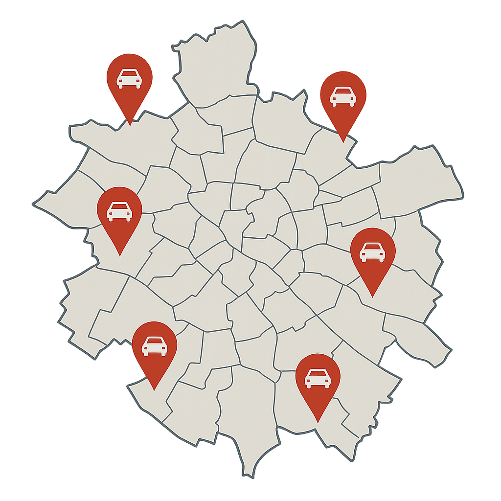 Stadtkarte von Fürth mit Markierungen für Autofahrer die ihr Auto von der Königstraße bis zur Schwabacher Straße online Verkaufen möchten