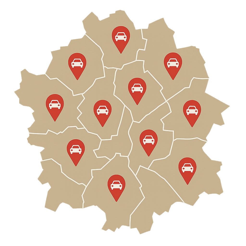 Stadtkarte von Fulda mit Markierungen für den regionalen Autoankauf von defekten und verunfallten Fahrzeugen