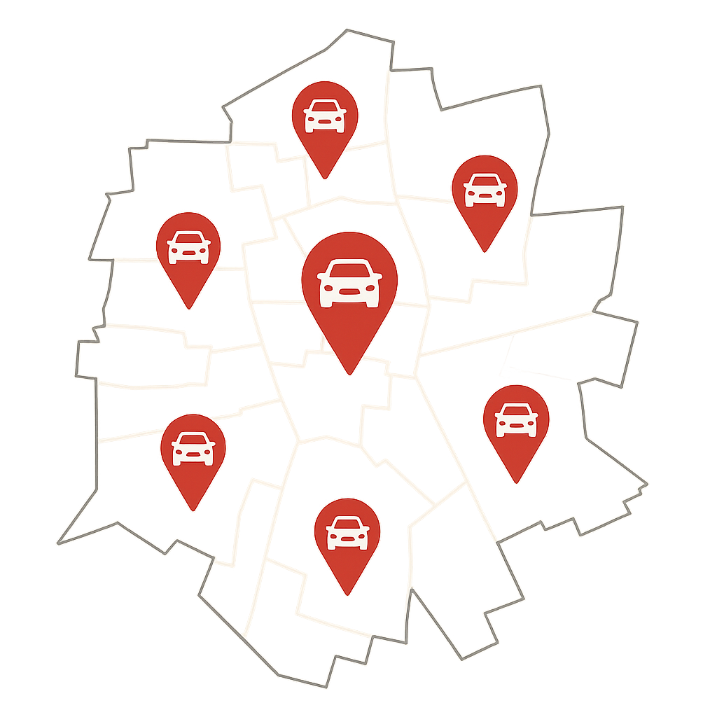 Stadtkarte von Garbsen mit Markierungen für den Auto Verkaufen Service in Stadtteilen wie Berenbostel und Havelse