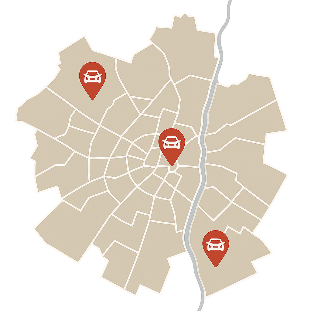 Stadtkarte von Görlitz mit Markierungen für den Fahrzeugverkauf in verschiedenen Stadtteilen von Königshufen bis Biesnitz