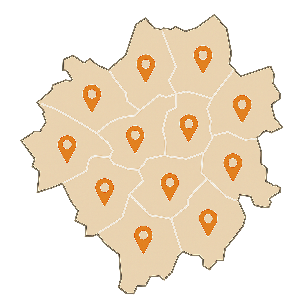 Stadtkarte von Gummersbach mit Markierungen für den PKW-Ankauf in allen Vierteln wie Bernberg und Derschlag