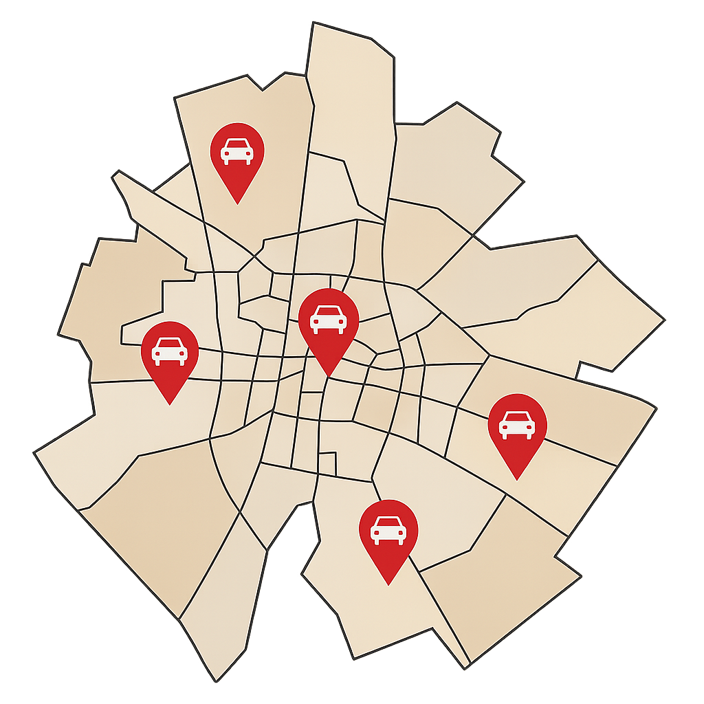 Digitale Stadtkarte von Halberstadt mit Markierungen für Auto Verkaufen entlang wichtiger Routen wie Magdeburger Straße und Quedlinburger Straße