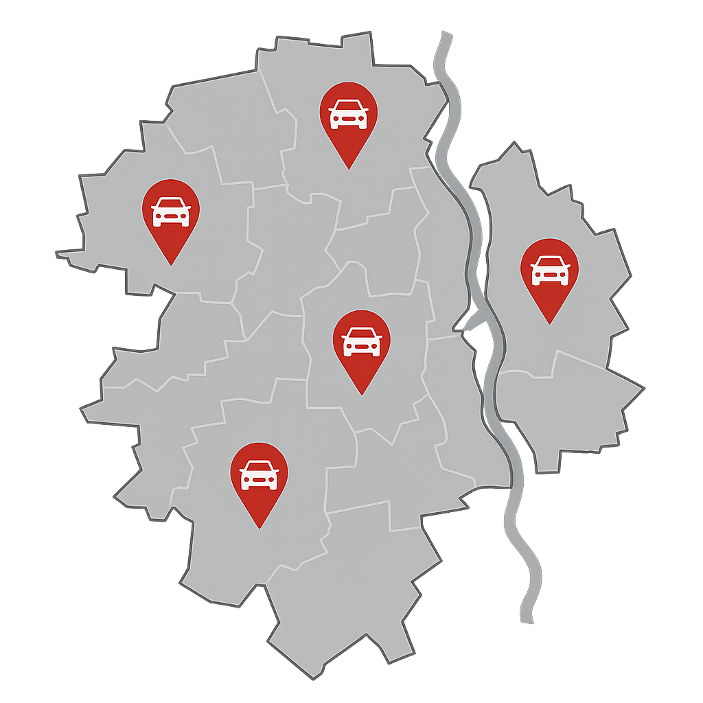 Stadtkarte von Halle mit Markierungen für Auto Verkaufen in Bereichen wie Leipziger Straße Merseburger Straße und Bernburger Straße