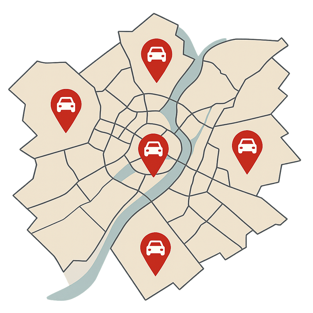 Stadtkarte von Hameln mit Markierungen für regionalen Fahrzeugverkauf und digitale Abwicklung über alle Stadtteile hinweg