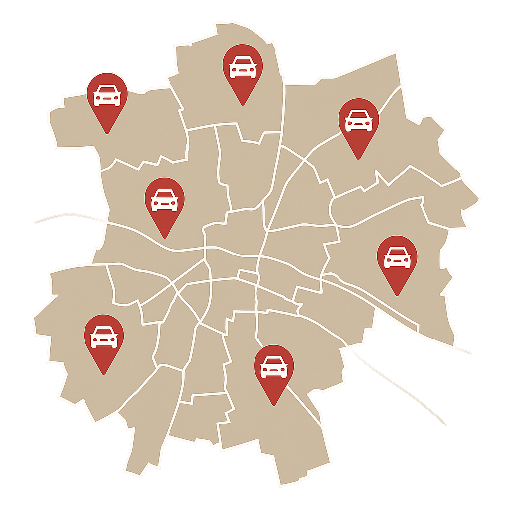 Stadtkarte von Hamm mit Markierungen für den Auto Verkaufen entlang wichtiger Routen wie Werler Straße und Ostwennemarstraße