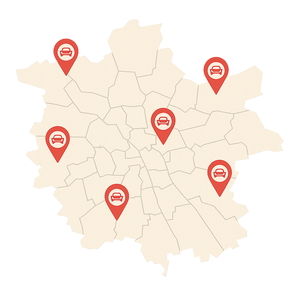 Auto in Hannover verkaufen mit regionalem Dienstleister auf Stadtkarte mit markierten Standorten