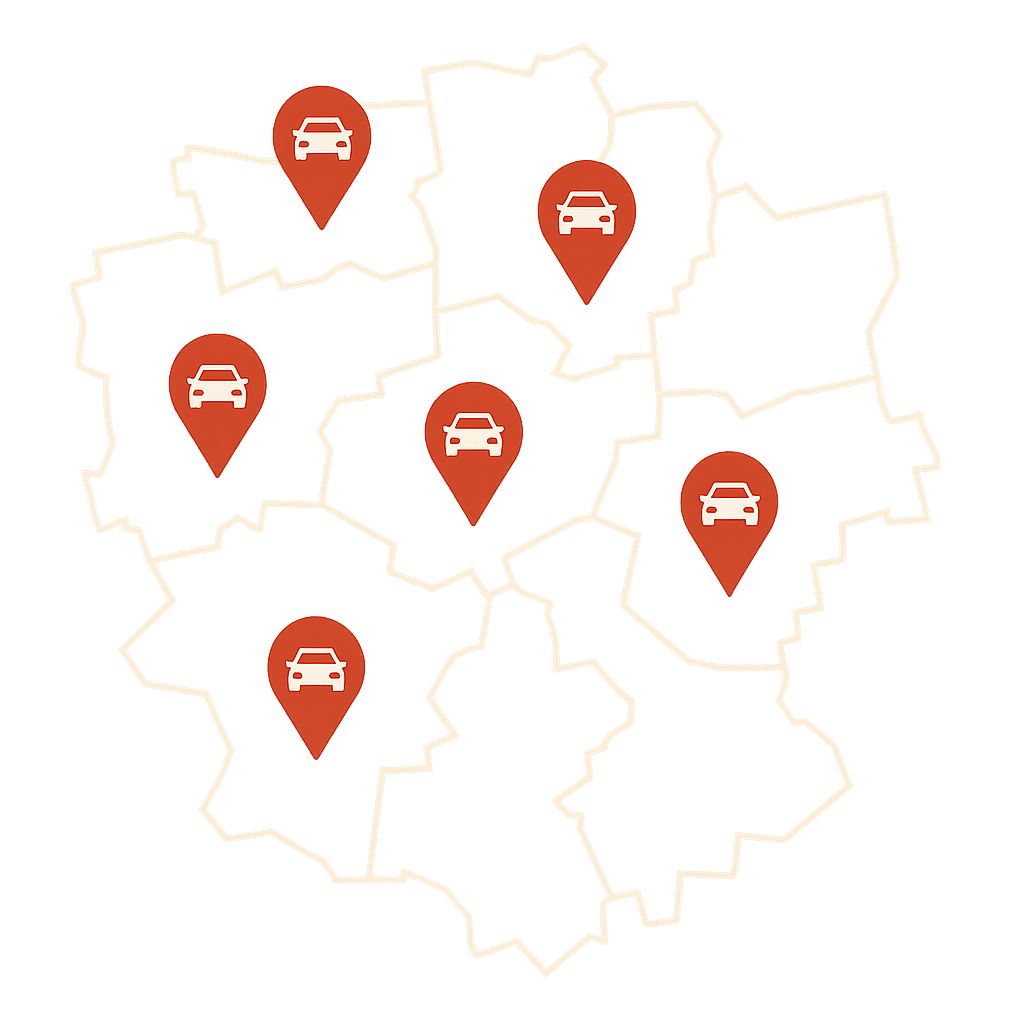 Stadtkarte von Herne mit Markierungen für den Auto Verkaufen Service in Stadtbereichen wie Herne Mitte und Wanne Eickel für defekte und beschädigte Fahrzeuge
