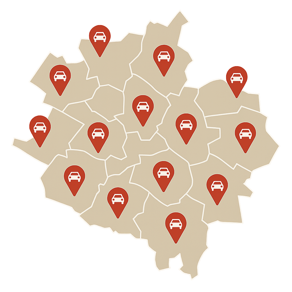 Stadtkarte von Hildesheim mit Markierungen für Auto verkaufen in verschiedenen Stadtteilen