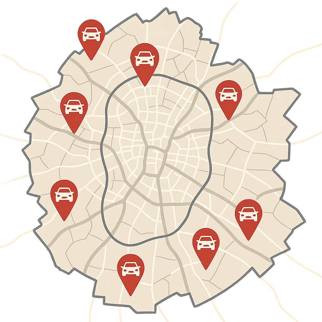 Stadtkarte von Hof mit markierten Standorten für Auto Verkaufen im Umland und der Region Oberfranken