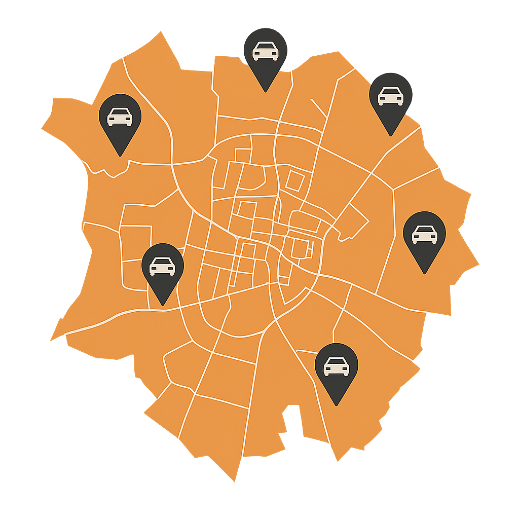 Stadtkarte von Hoyerswerda mit Markierungen für Auto Verkaufen in Altstadt Neustadt und umliegenden Ortsteilen