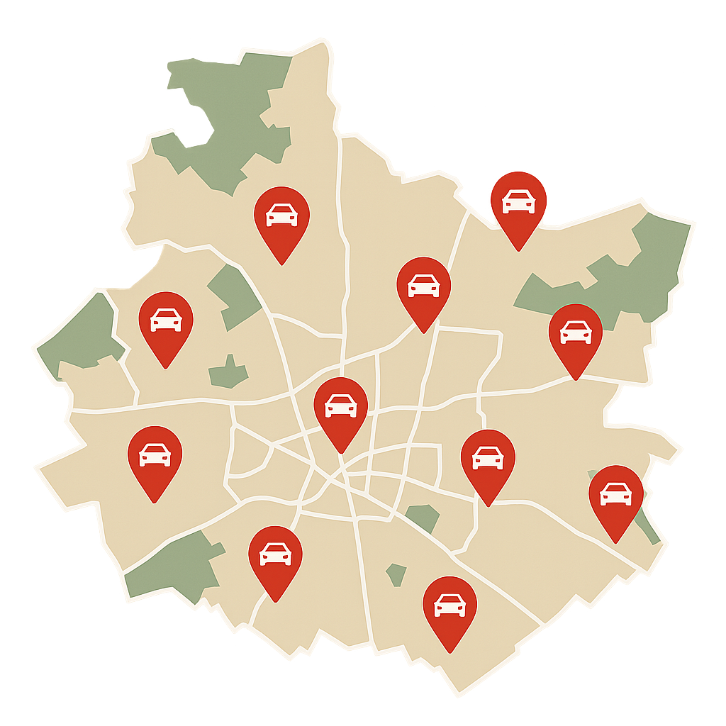 Stadtkarte von Ibbenbüren mit Markierungen für Auto Verkaufen in Mettingen und Recke