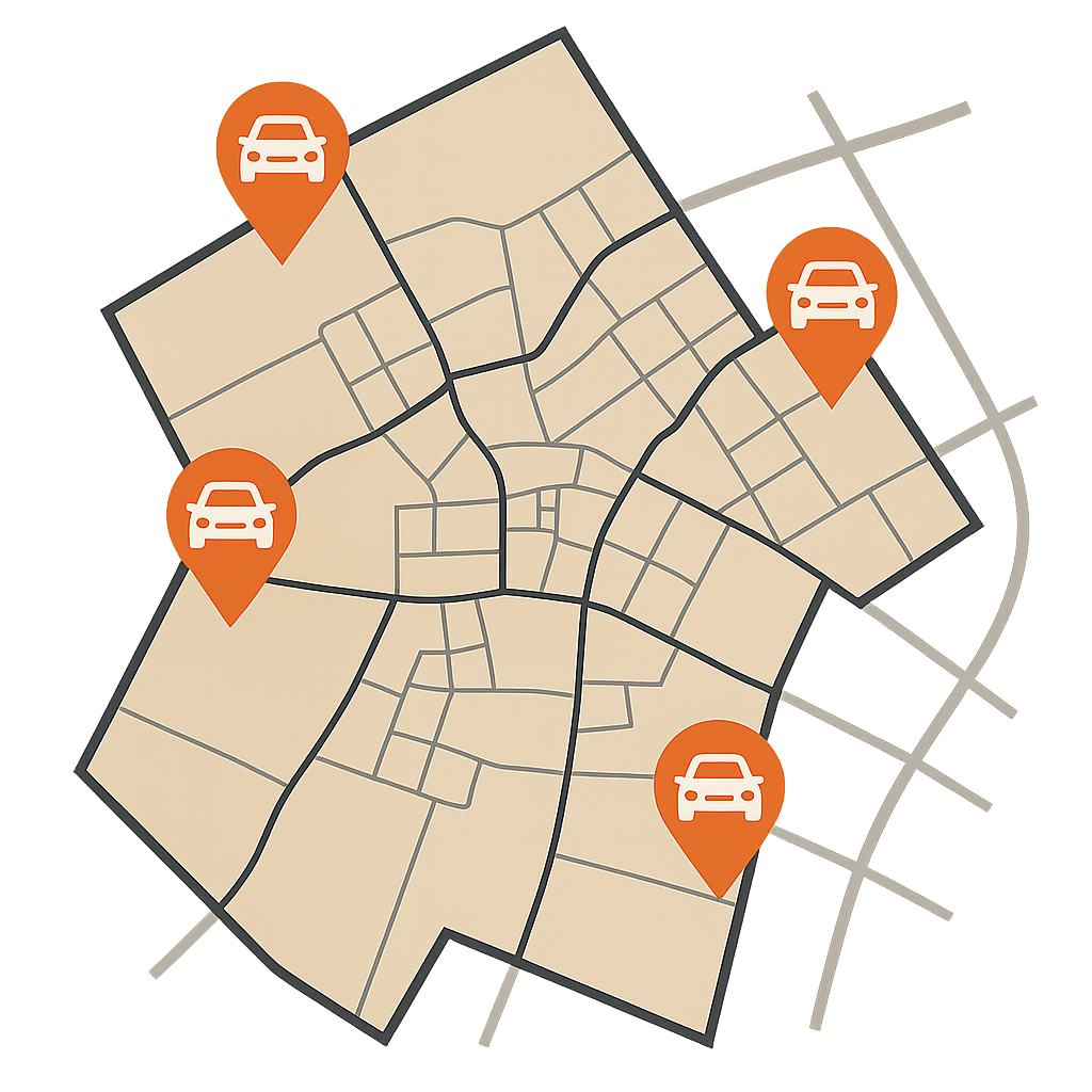 Detailierte Stadtkarte von Kaarst mit Markierungen für Standorte zum Auto Verkaufen im Rhein Kreis Neuss