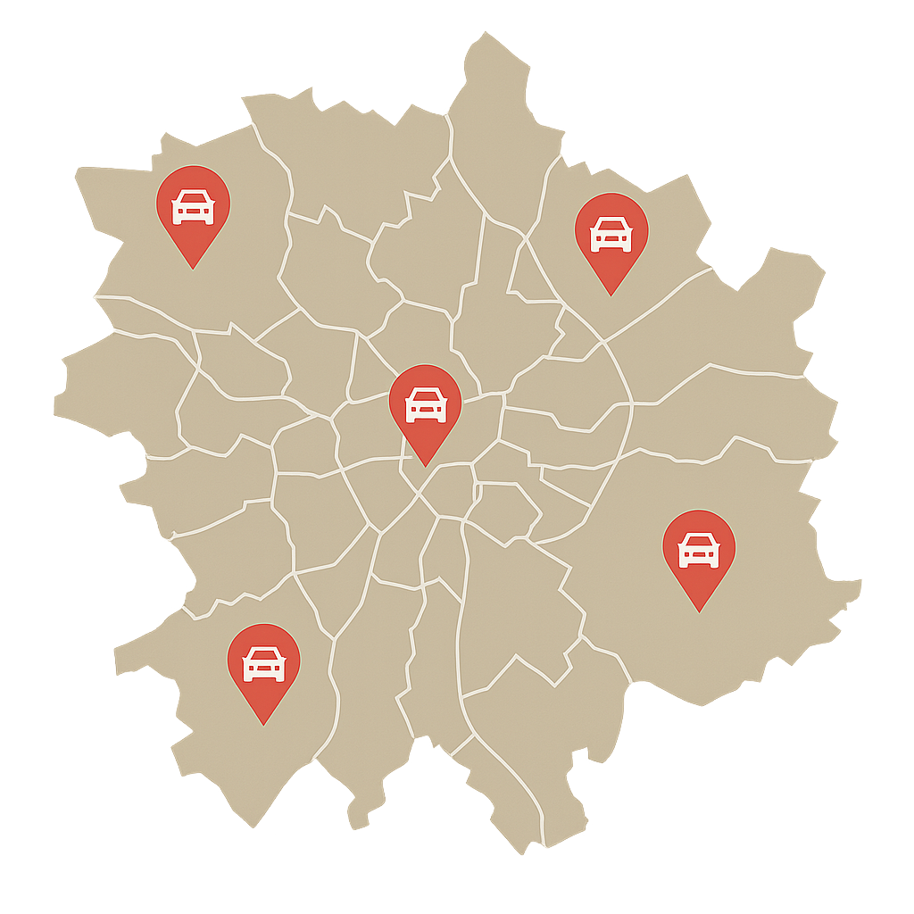 Stadtkarte von Kassel mit Markierungen für den Auto Verkaufen Service zwischen Wilhelmshöher Allee und Leipziger Straße