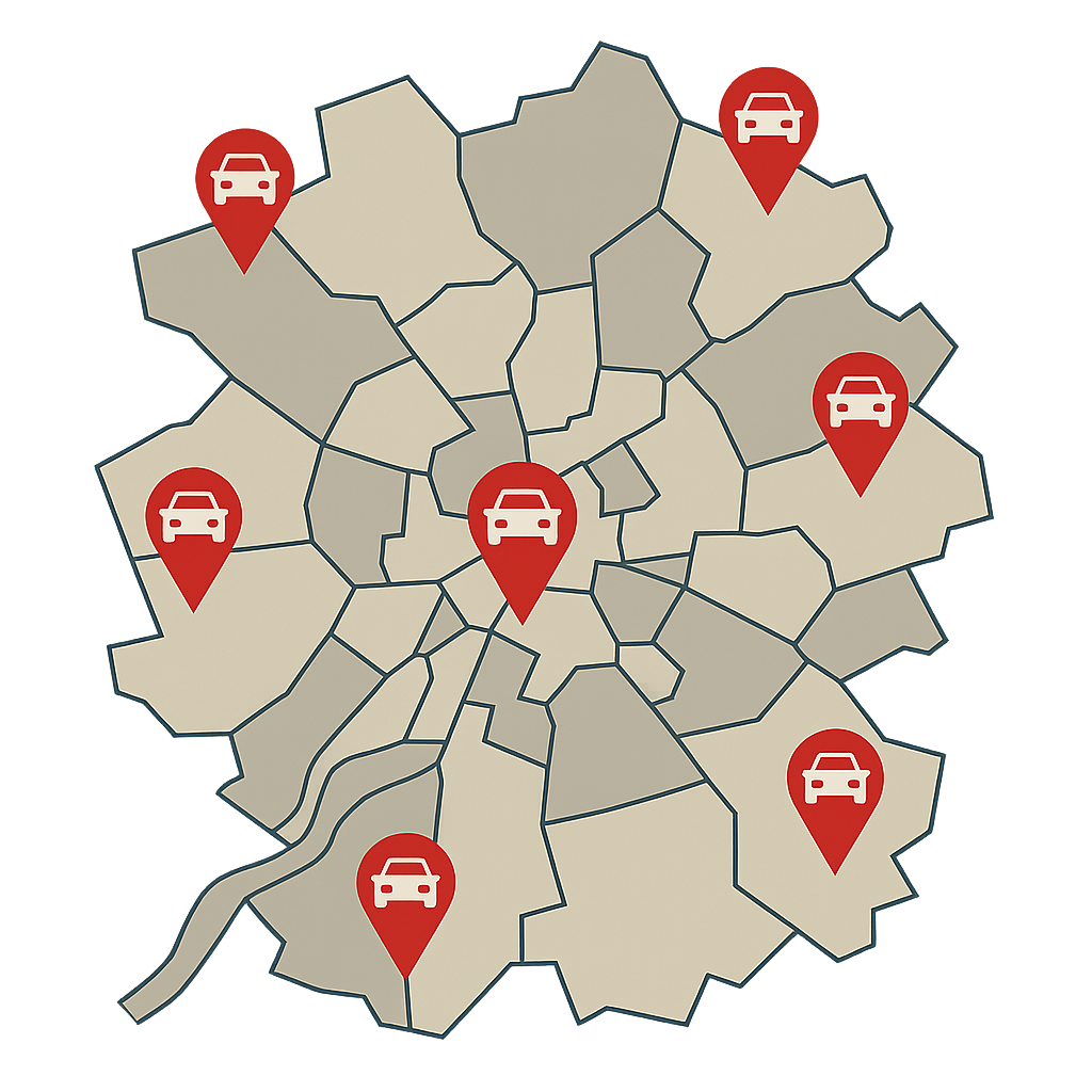 Karte von Kempten mit markierten Stadtteilen für den bequemen Autoverkauf inklusive Unfallwagen im gesamten Umland