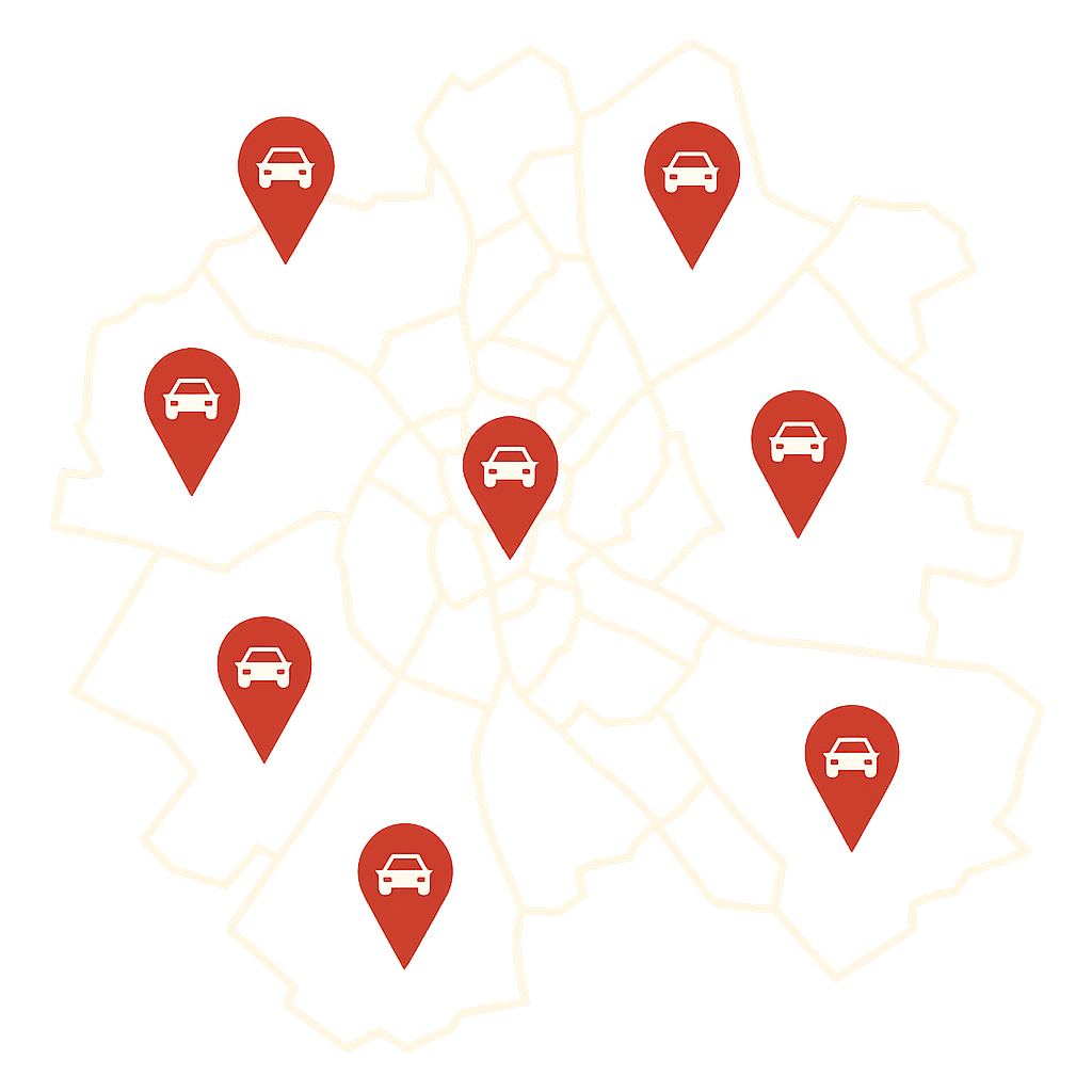 Stadtkarte von Kleve mit Markierungen für den regionalen PKW-Ankauf von Unfallwagen und Autos mit Motorschaden