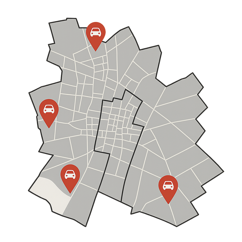 Stadtkarte von Lampertheim mit Markierungen als Orientierung zum Auto Verkaufen für Fahrer aus Bürstadt Biblis und umliegenden Orten mit defekten Fahrzeugen