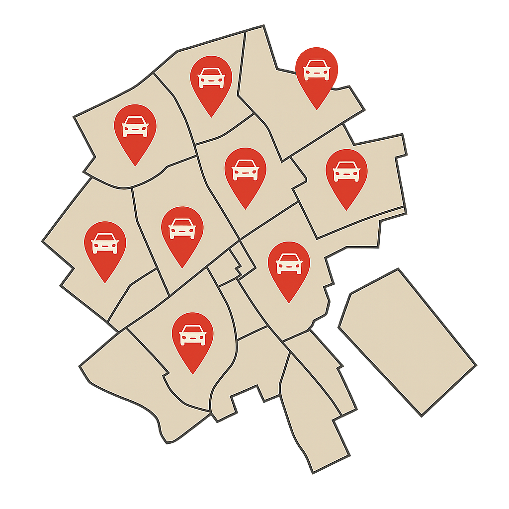 Stadtplan von Langen mit Markierungen für Autofahrer an der Frankfurter Straße und im gesamten Stadtgebiet zum Auto Verkaufen
