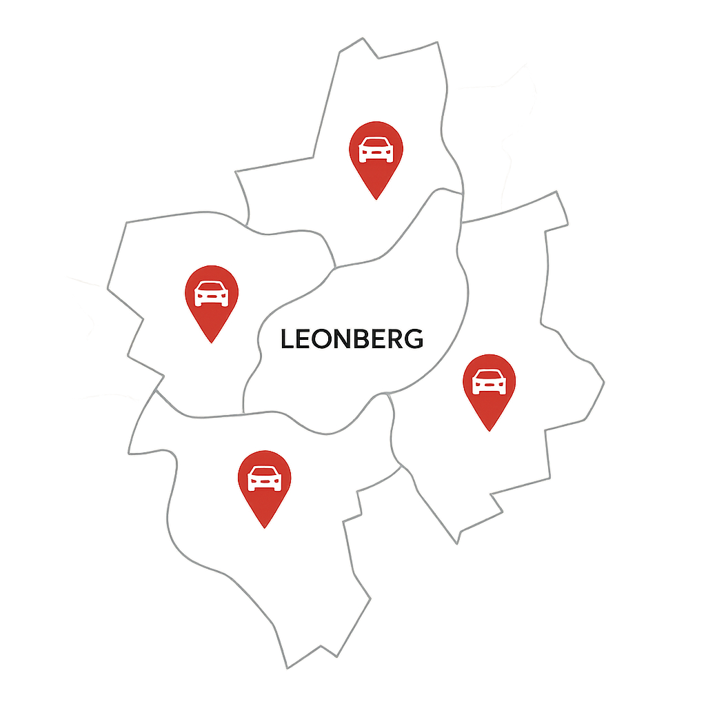 PKW in Leonberg sowie Gerlingen Ditzingen und Rutesheim als regionale Karte für den Verkauf von Autos mit Motorschaden oder Unfallschaden